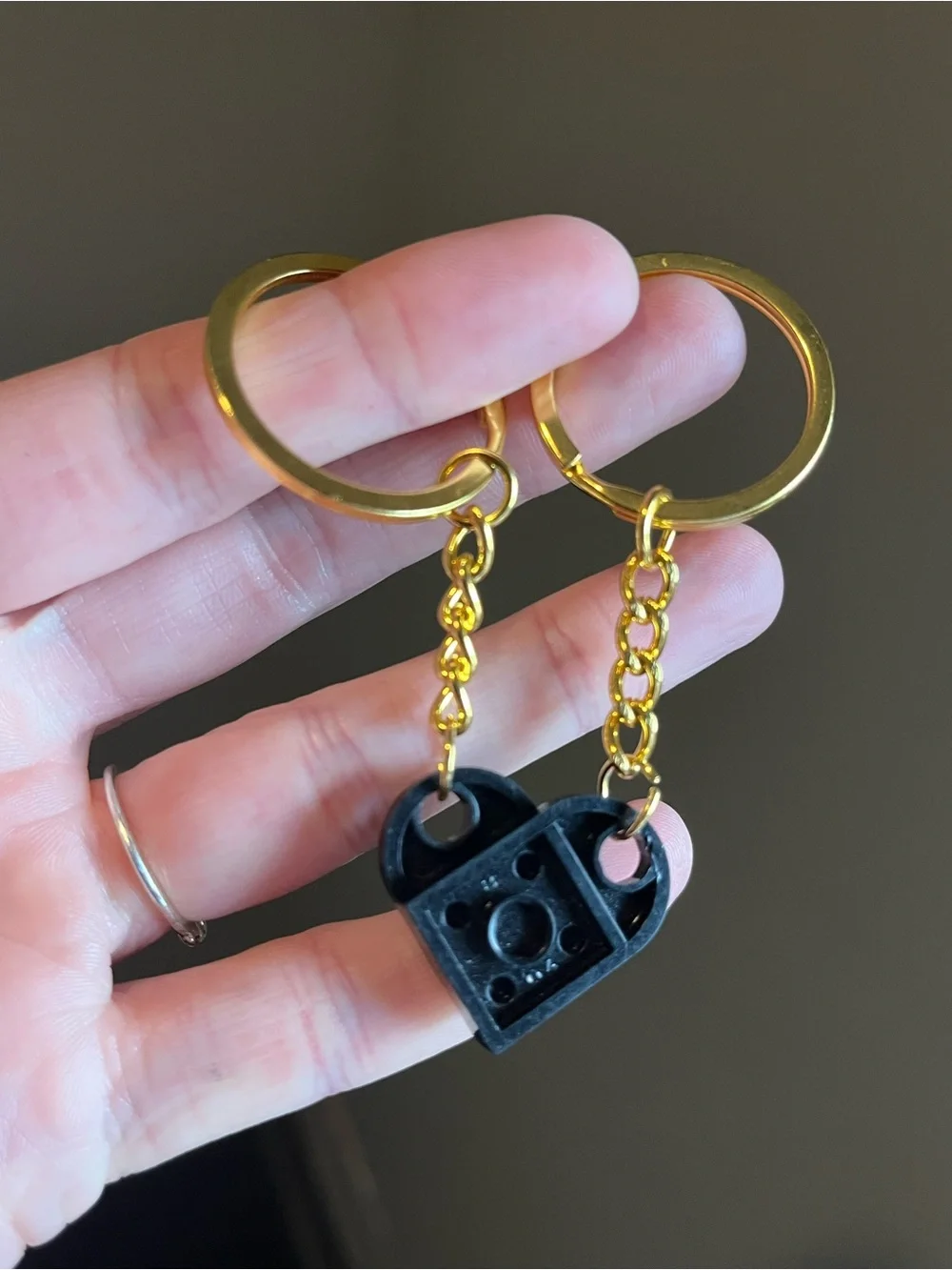 Lego Black Heart Brick Keychain Set with Gold Hardware - Handmade